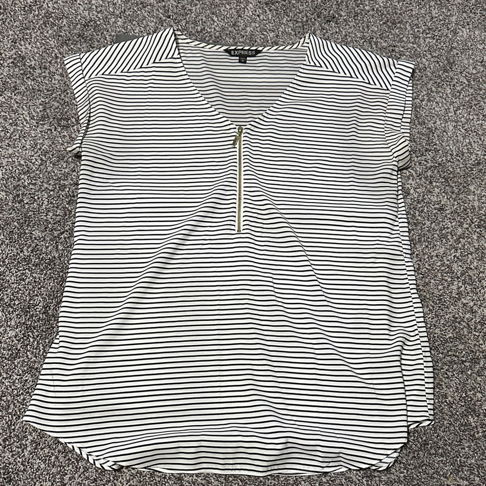 Express Black and White Striped Blouse with Zipper